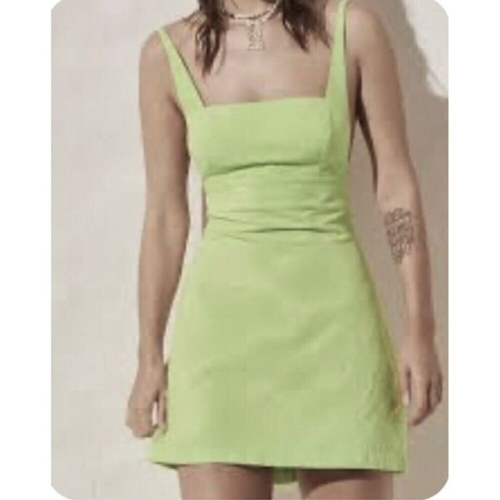 Free People Dress Womens Small Lime Green Little Loca A Line Mini Strappy Back